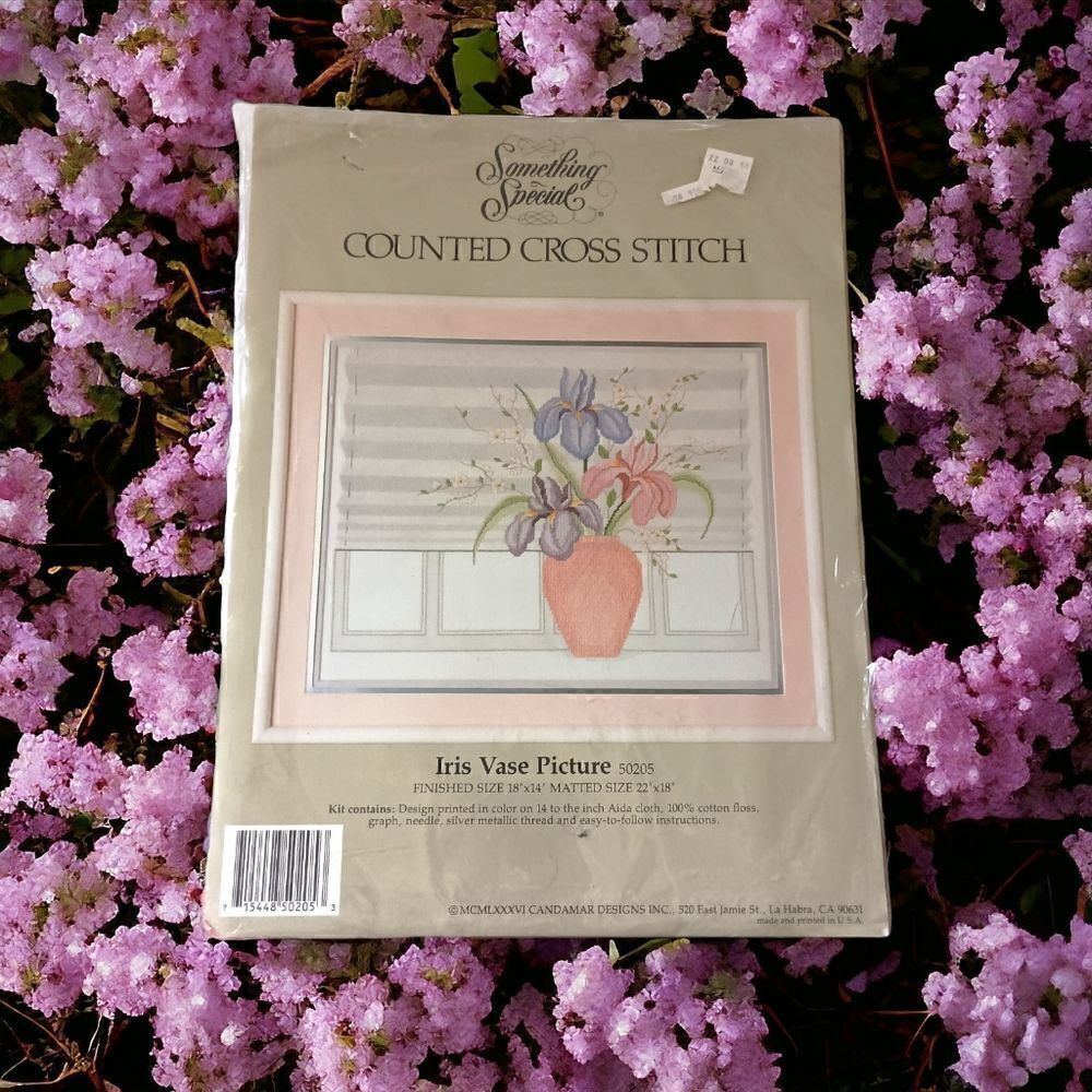 Candamar Cross Stitch Kit Iris In A Vase Something Special NEW OPEN END Complete